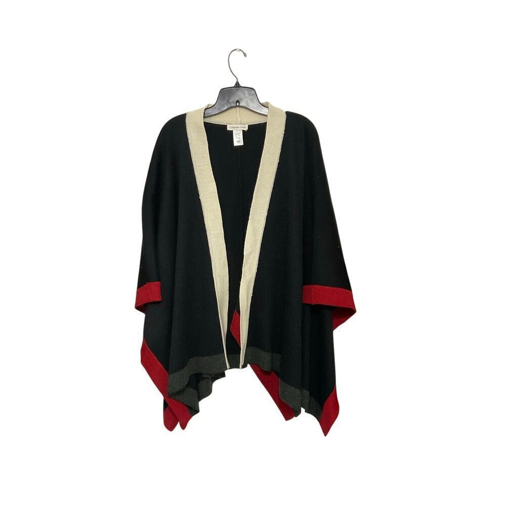 Coldwater Creek Wool Blend Classic Colorblock Ruana Wrap OS Black Retail $149